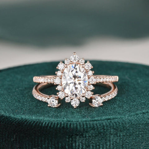 2.0 CT Oval Cut Halo Moissanite Bridal Ring Set 5 2.0 CT Oval Cut Halo Moissanite Bridal Ring Set 5