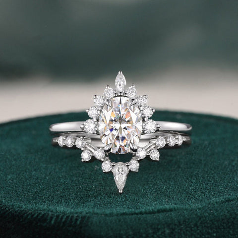 1.50 CT Pear Cut Cluster Moissanite Bridal Ring Set 1 1.50 CT Pear Cut Cluster Moissanite Bridal Ring Set 1