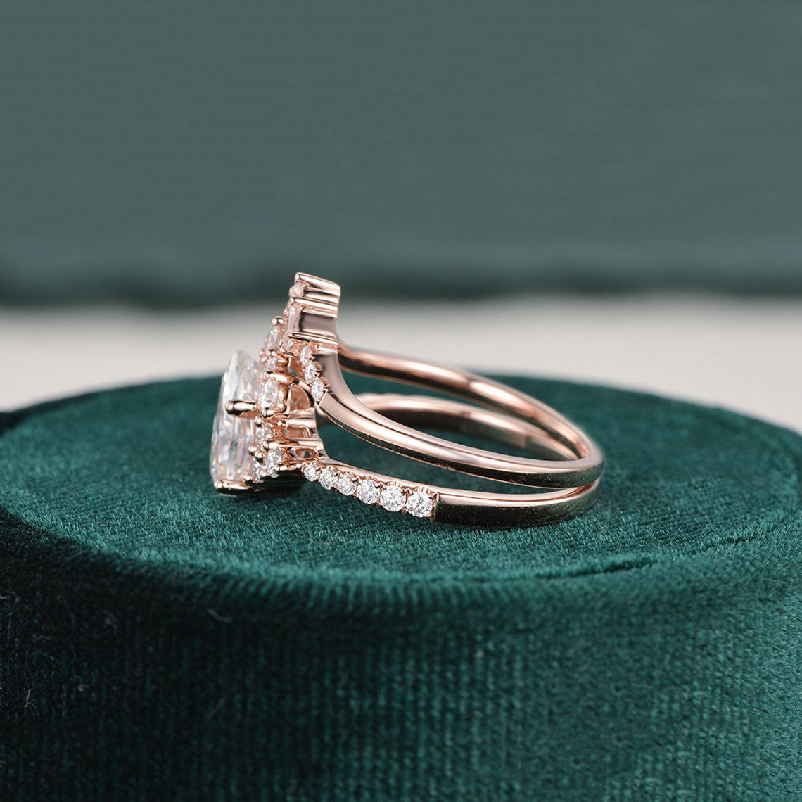 1.50 CT Pear Cut Cluster Art Deco Moissanite Bridal Ring Set 5 1.50 CT Pear Cut Cluster Art Deco Moissanite Bridal Ring Set 5