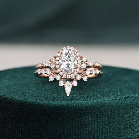 2.0 CT Oval Cut Cluster Halo Moissanite Bridal Ring Set 1 2.0 CT Oval Cut Cluster Halo Moissanite Bridal Ring Set 1
