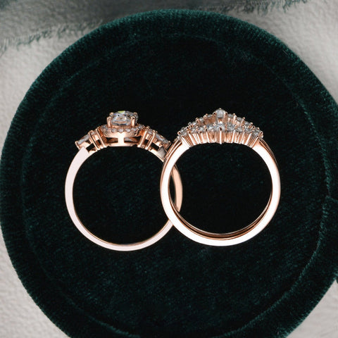 1.0 CT Oval Cut Cluster Halo Moissanite Bridal Ring Set 7 1.0 CT Oval Cut Cluster Halo Moissanite Bridal Ring Set 7