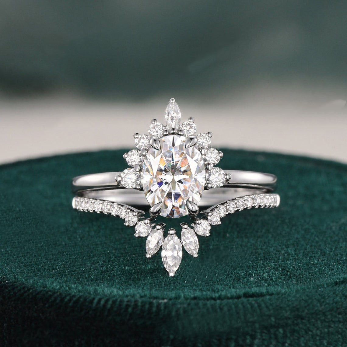 1.50 CT Oval Cut Cluster Art Deco Moissanite Bridal Ring Set 1 1.50 CT Oval Cut Cluster Art Deco Moissanite Bridal Ring Set 1