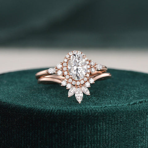 2.0 CT Oval Cut Cluster Halo Moissanite Bridal Ring Set 1 2.0 CT Oval Cut Cluster Halo Moissanite Bridal Ring Set 1