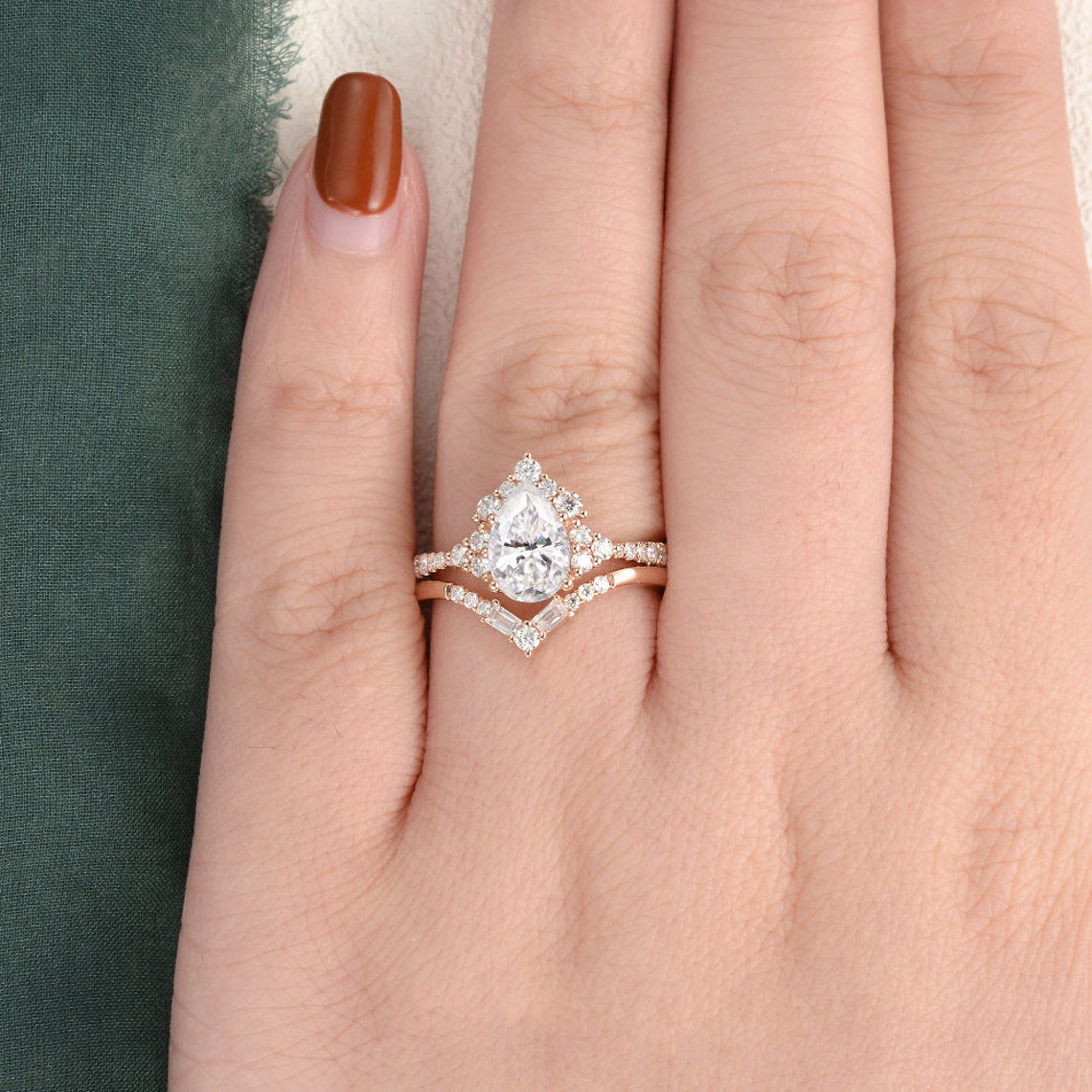 1.50 CT Pear Cut Cluster Art Deco Moissanite Bridal Ring Set 2 1.50 CT Pear Cut Cluster Art Deco Moissanite Bridal Ring Set 2