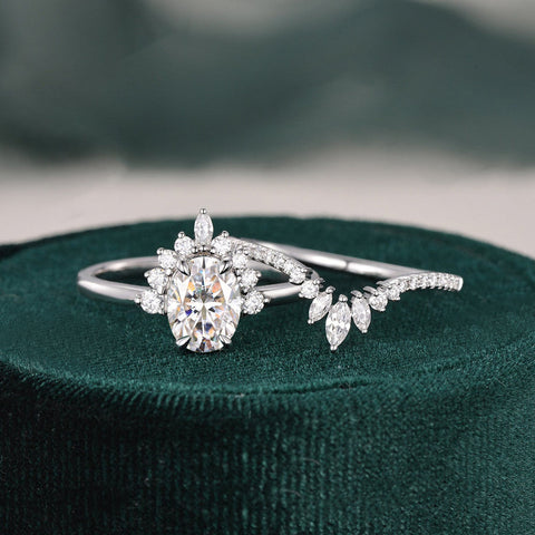 1.50 CT Oval Cut Cluster Art Deco Moissanite Bridal Ring Set 3 1.50 CT Oval Cut Cluster Art Deco Moissanite Bridal Ring Set 3