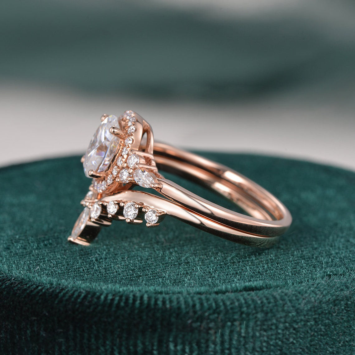 2.0 CT Oval Cut Cluster Halo Moissanite Bridal Ring Set 6 2.0 CT Oval Cut Cluster Halo Moissanite Bridal Ring Set 6