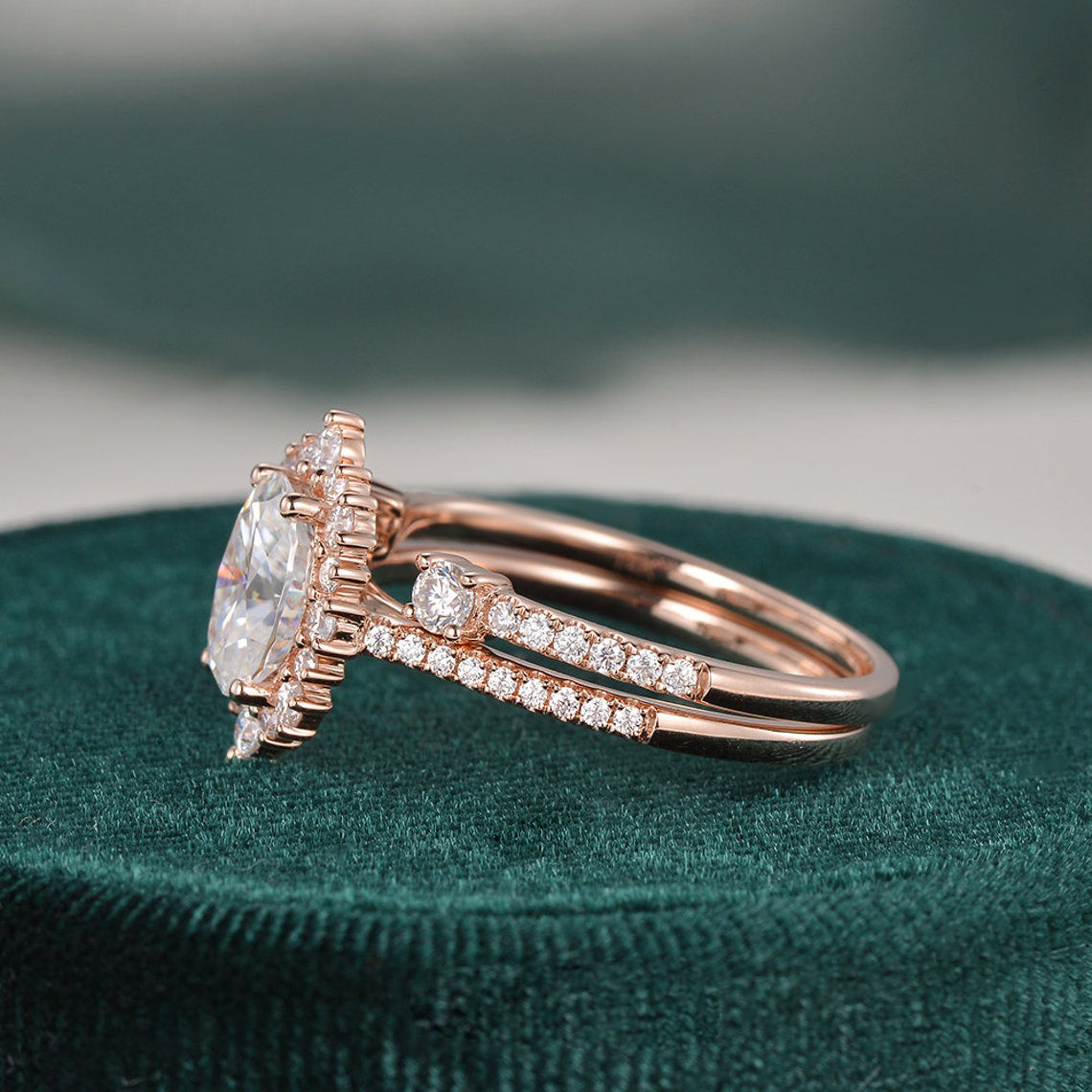 2.0 CT Oval Cut Halo Moissanite Bridal Ring Set 6 2.0 CT Oval Cut Halo Moissanite Bridal Ring Set 6