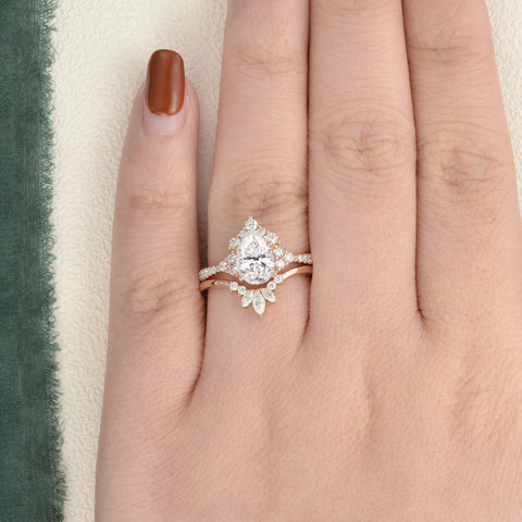 1.50 CT Pear Cut Cluster Moissanite Bridal Ring Set 2 1.50 CT Pear Cut Cluster Moissanite Bridal Ring Set 2