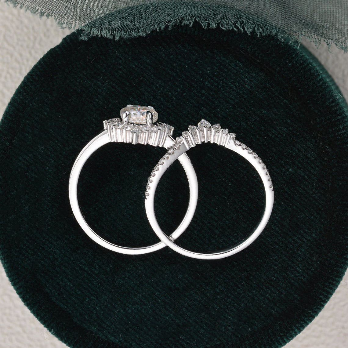 1.50 CT Oval Cut Cluster Art Deco Moissanite Bridal Ring Set 8 1.50 CT Oval Cut Cluster Art Deco Moissanite Bridal Ring Set 8