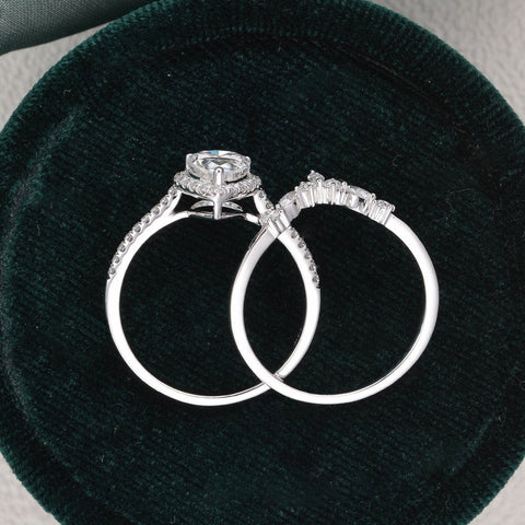 2.0 CT Pear Cut Halo Moissanite Bridal Ring Set 3 2.0 CT Pear Cut Halo Moissanite Bridal Ring Set 3
