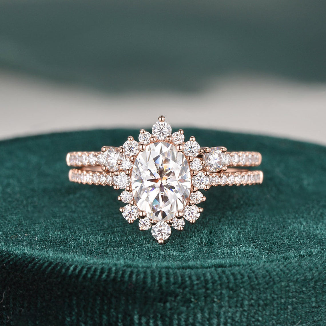 2.0 CT Oval Cut Halo Moissanite Bridal Ring Set 1 2.0 CT Oval Cut Halo Moissanite Bridal Ring Set 1