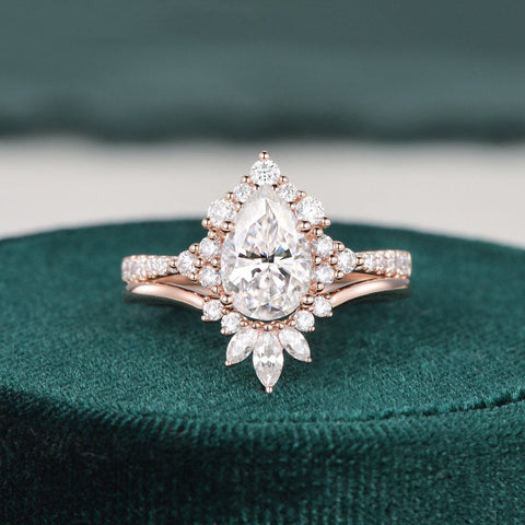 1.50 CT Pear Cut Cluster Moissanite Bridal Ring Set 1 1.50 CT Pear Cut Cluster Moissanite Bridal Ring Set 1