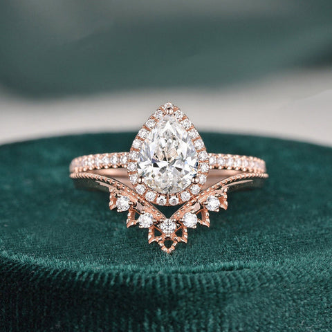 1.50 CT Pear Cut Halo Moissanite Bridal Ring Set 1 1.50 CT Pear Cut Halo Moissanite Bridal Ring Set 1