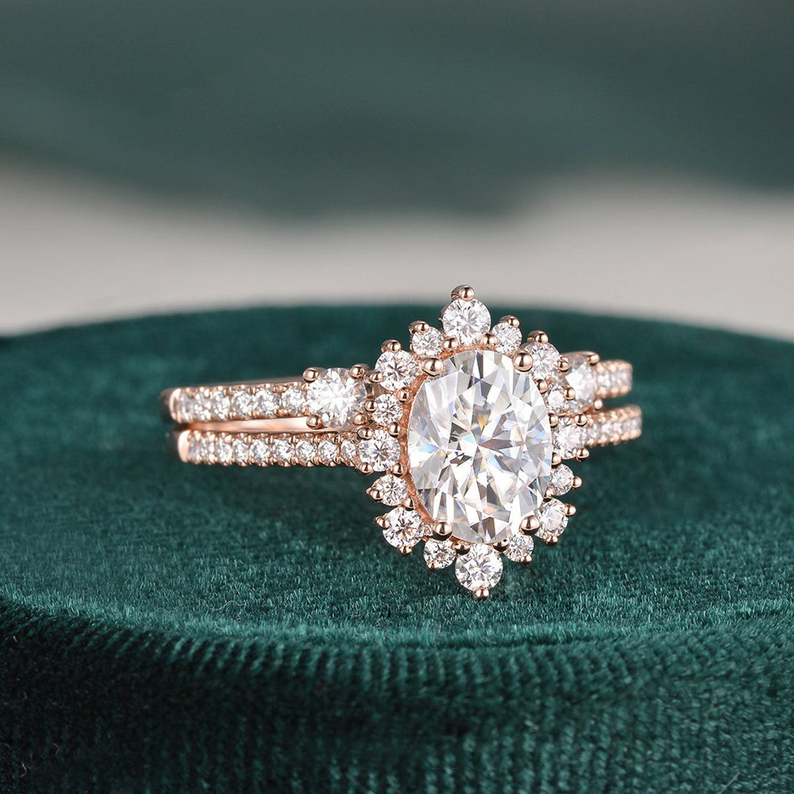 2.0 CT Oval Cut Halo Moissanite Bridal Ring Set 4 2.0 CT Oval Cut Halo Moissanite Bridal Ring Set 4