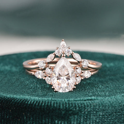 1.50 CT Pear Cut Cluster Moissanite Bridal Ring Set 1 1.50 CT Pear Cut Cluster Moissanite Bridal Ring Set 1