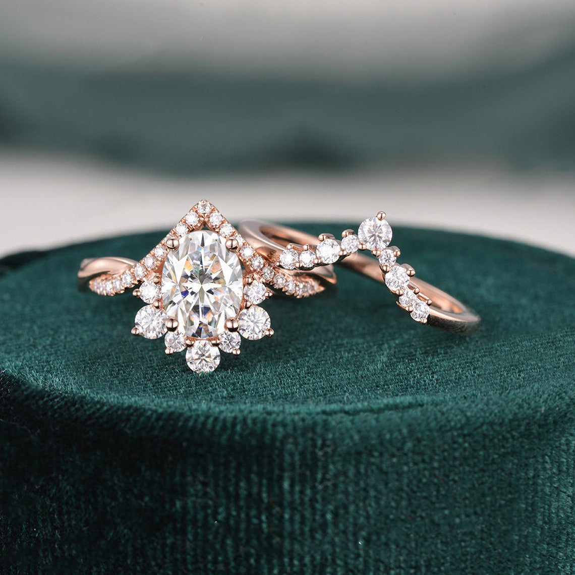 1.50 CT Oval Cut Cluster Moissanite Bridal Ring Set 3 1.50 CT Oval Cut Cluster Moissanite Bridal Ring Set 3