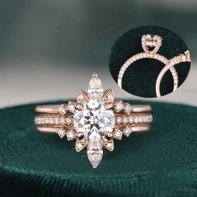1.0 CT Round Cut Hidden Halo Moissanite Bridal Ring Set 1 1.0 CT Round Cut Hidden Halo Moissanite Bridal Ring Set 1