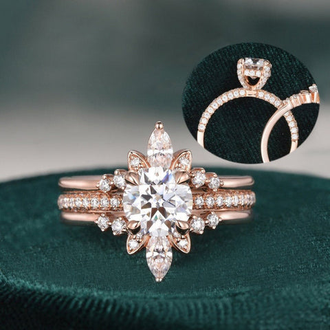 1.0 CT Round Cut Hidden Halo Moissanite Bridal Ring Set 1 1.0 CT Round Cut Hidden Halo Moissanite Bridal Ring Set 1