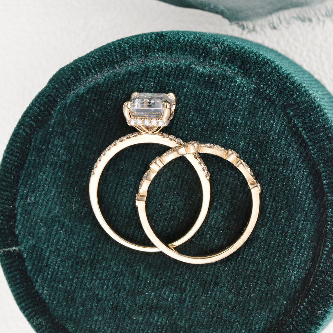 2.50 CT Emerald Cut Solitaire Style Moissanite Bridal Ring Set 7 2.50 CT Emerald Cut Solitaire Style Moissanite Bridal Ring Set 7
