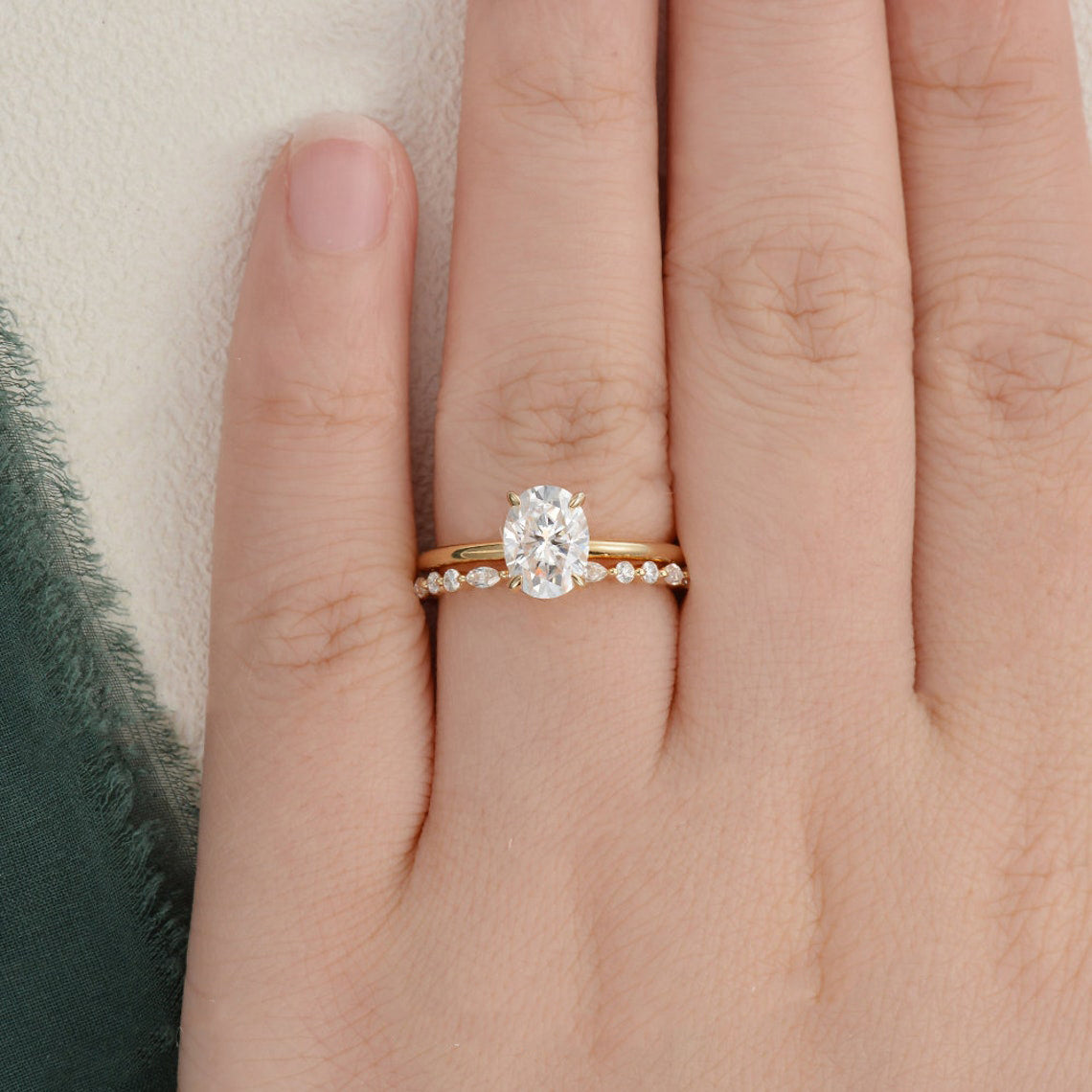 1.50 CT Oval Cut Solitaire Moissanite Bridal Ring Set 2 1.50 CT Oval Cut Solitaire Moissanite Bridal Ring Set 2