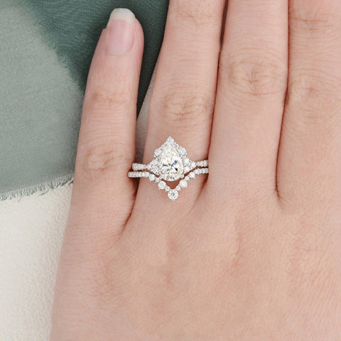1.50 CT Pear Cut Cluster Moissanite Bridal Ring Set 2 1.50 CT Pear Cut Cluster Moissanite Bridal Ring Set 2