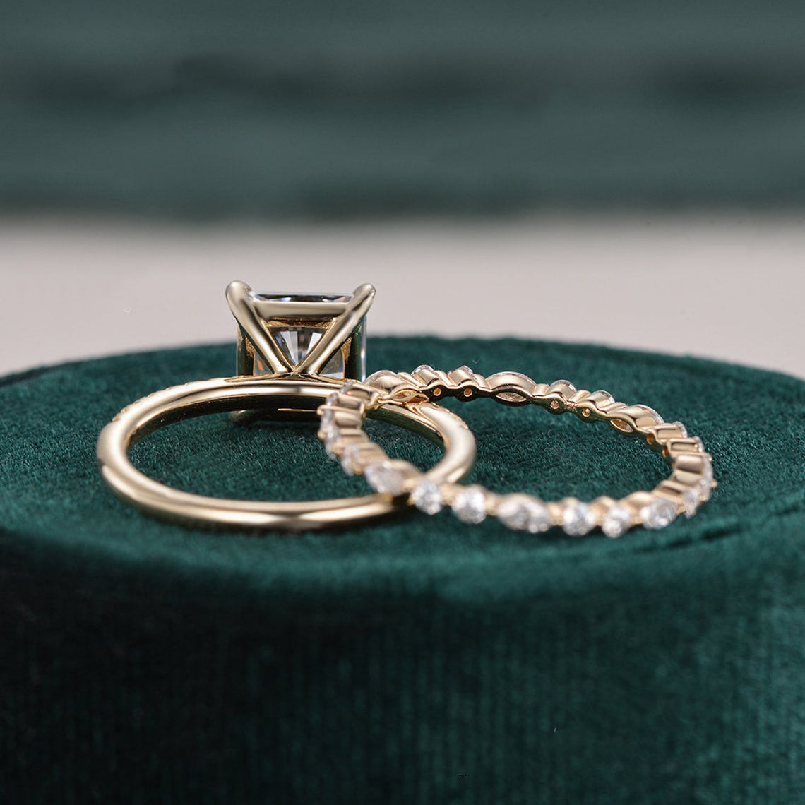 2.0 CT Princess Cut Solitaire Moissanite Bridal Ring Set 5 2.0 CT Princess Cut Solitaire Moissanite Bridal Ring Set 5