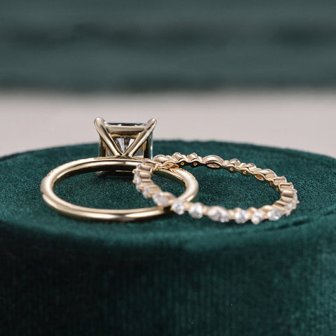 2.0 CT Princess Cut Solitaire Moissanite Bridal Ring Set 5 2.0 CT Princess Cut Solitaire Moissanite Bridal Ring Set 5