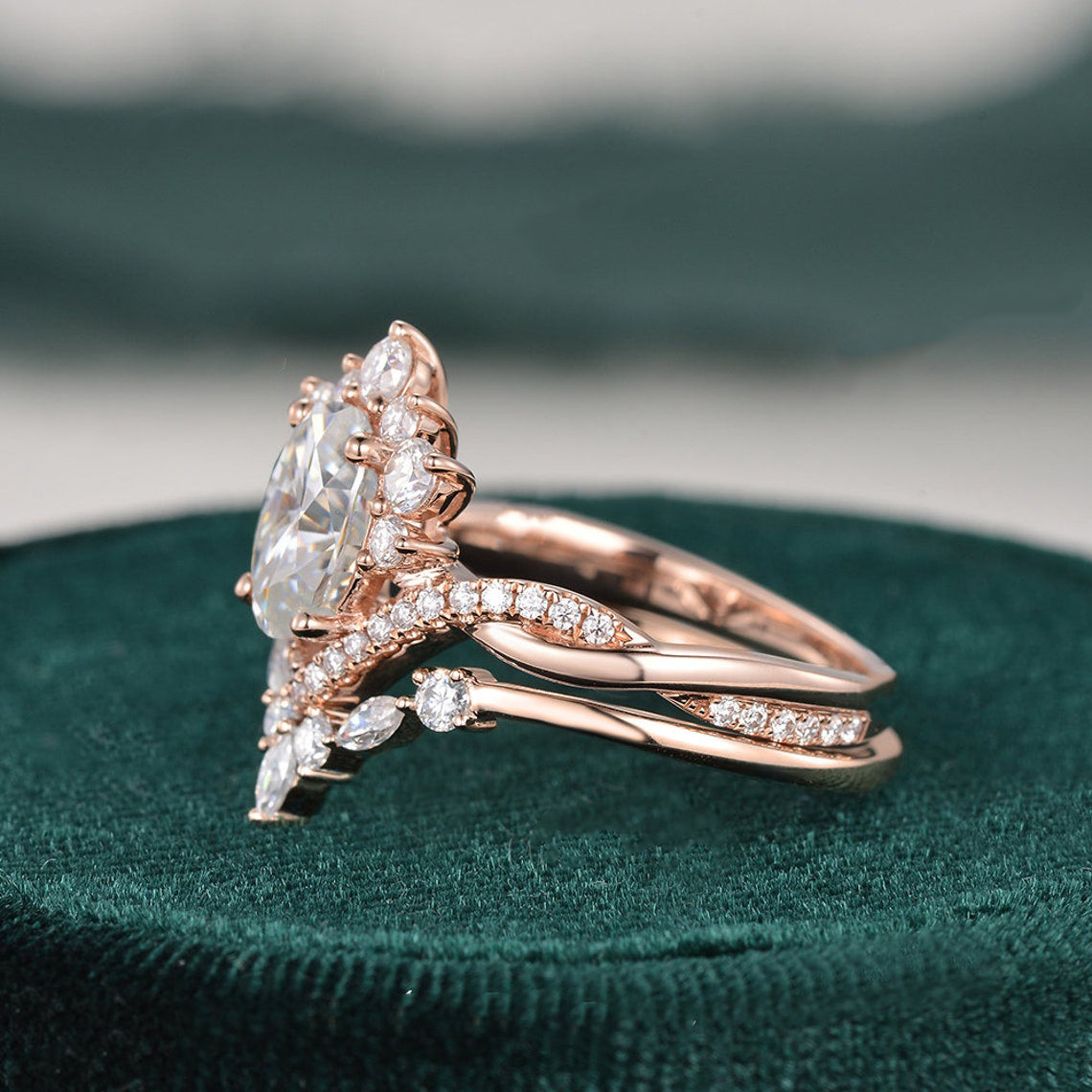 1.50 CT Oval Cut Twisted Art Deco Moissanite Bridal Ring Set 6 1.50 CT Oval Cut Twisted Art Deco Moissanite Bridal Ring Set 6