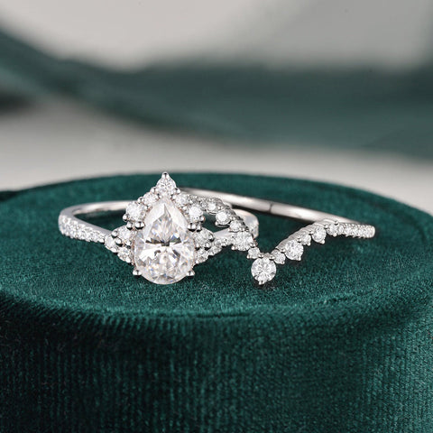 1.50 CT Pear Cut Cluster Moissanite Bridal Ring Set 6 1.50 CT Pear Cut Cluster Moissanite Bridal Ring Set 6
