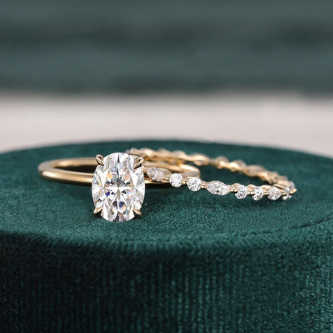 1.50 CT Oval Cut Solitaire Moissanite Bridal Ring Set 3 1.50 CT Oval Cut Solitaire Moissanite Bridal Ring Set 3