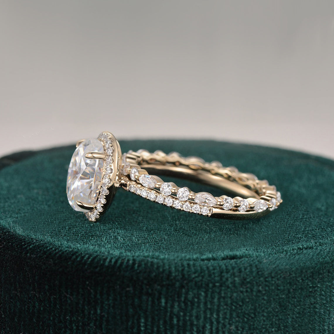 2.0 CT Oval Cut Halo Moissanite Bridal Ring Set 7 2.0 CT Oval Cut Halo Moissanite Bridal Ring Set 7