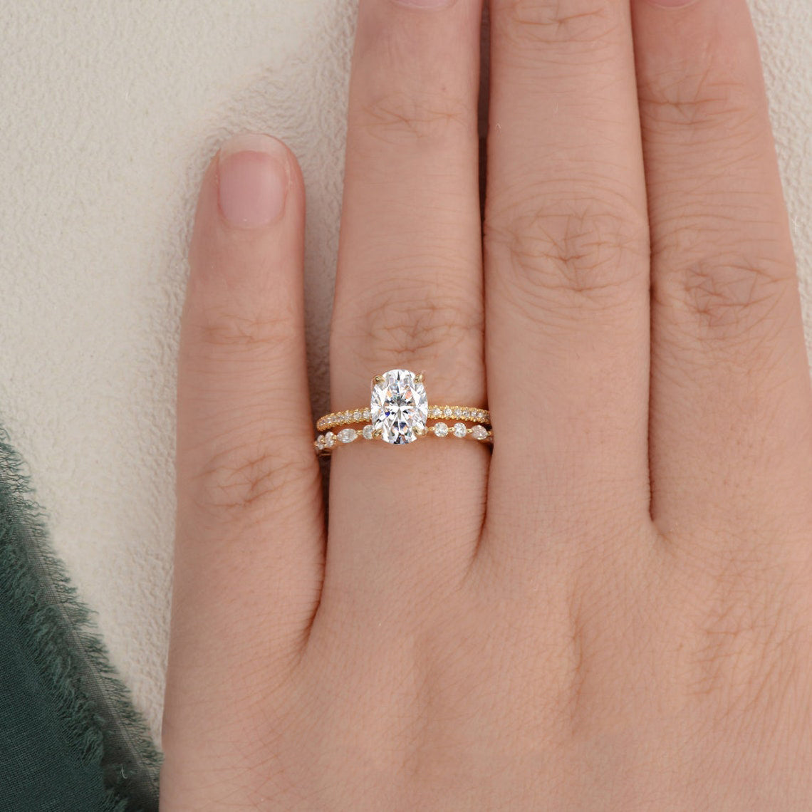 1.50 CT Oval Cut Solitaire Moissanite Bridal Ring Set 2 1.50 CT Oval Cut Solitaire Moissanite Bridal Ring Set 2