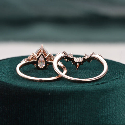 1.50 CT Pear Cut Cluster Moissanite Bridal Ring Set 7 1.50 CT Pear Cut Cluster Moissanite Bridal Ring Set 7