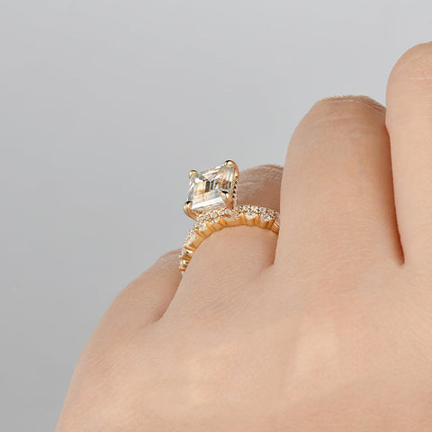 2.50 CT Emerald Cut Solitaire Style Moissanite Bridal Ring Set 3 2.50 CT Emerald Cut Solitaire Style Moissanite Bridal Ring Set 3