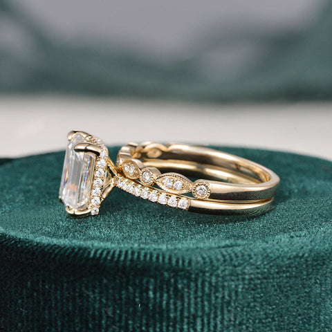 2.50 CT Emerald Cut Solitaire Style Moissanite Bridal Ring Set 6 2.50 CT Emerald Cut Solitaire Style Moissanite Bridal Ring Set 6