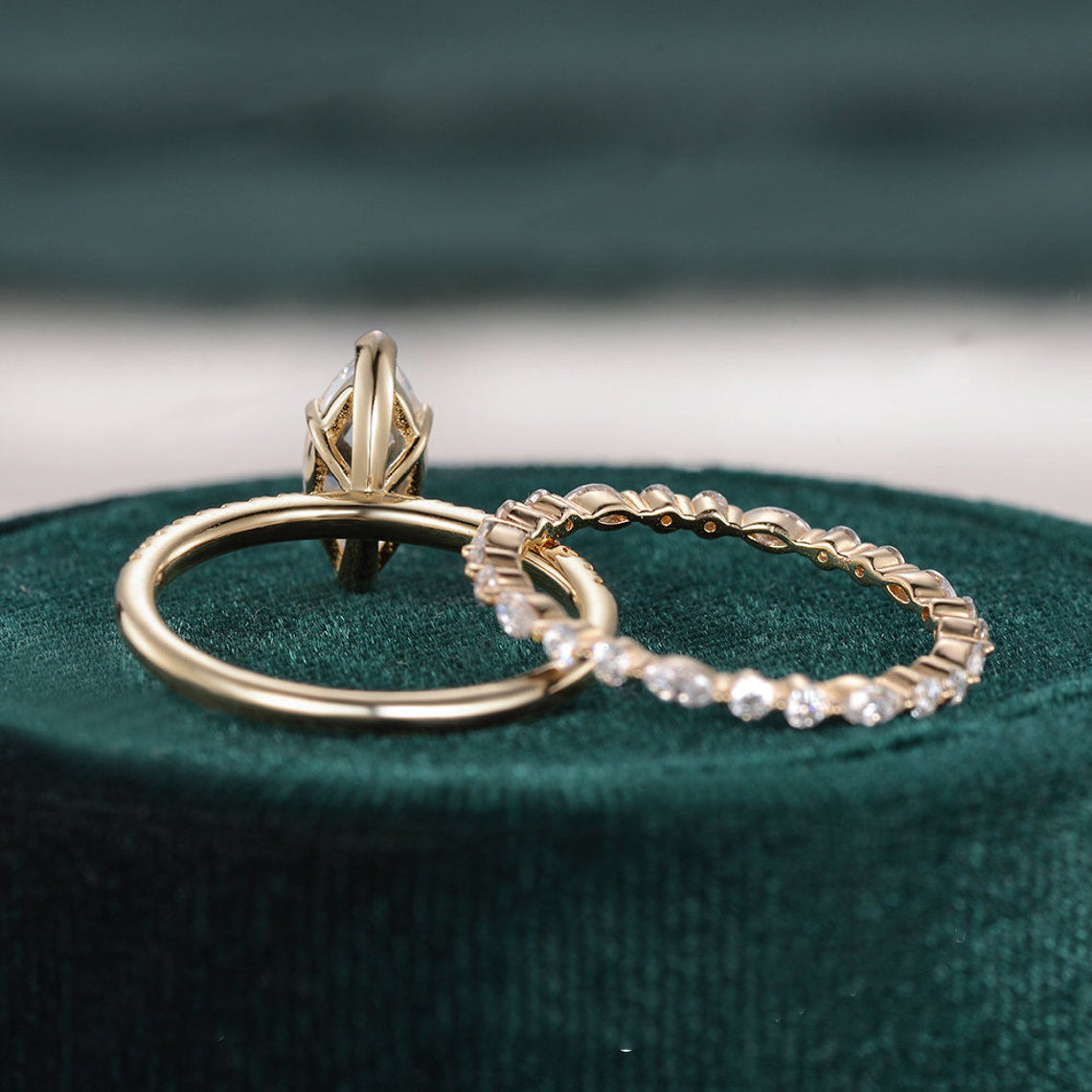 1.0 CT Marquise Cut Solitaire Pave Moissanite Bridal Ring Set 5 1.0 CT Marquise Cut Solitaire Pave Moissanite Bridal Ring Set 5