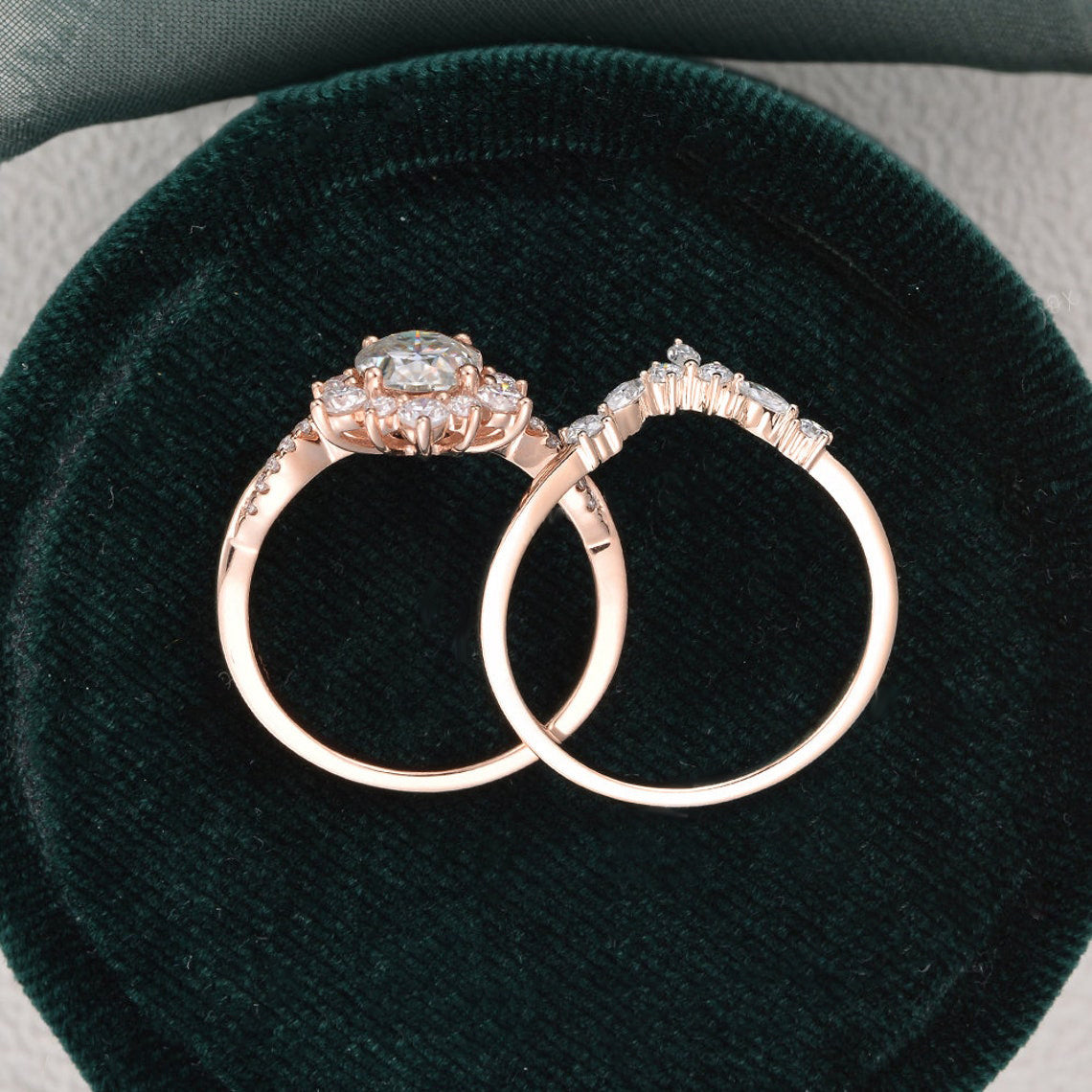 1.50 CT Oval Cut Twisted Art Deco Moissanite Bridal Ring Set 7 1.50 CT Oval Cut Twisted Art Deco Moissanite Bridal Ring Set 7
