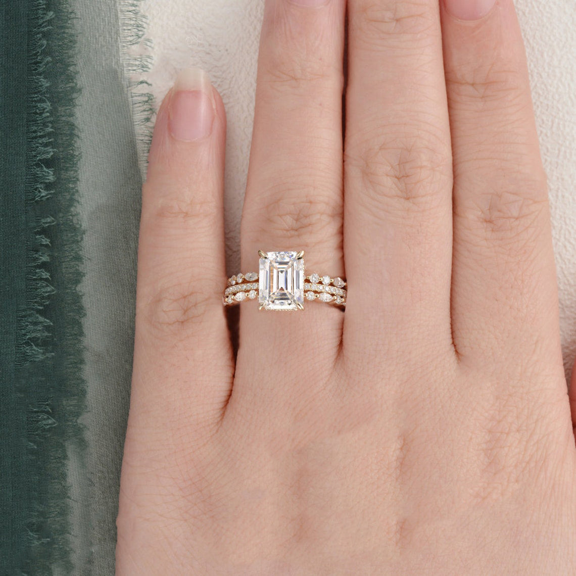 2.50 CT Emerald Cut Solitaire Style Moissanite Bridal Ring Set 2 2.50 CT Emerald Cut Solitaire Style Moissanite Bridal Ring Set 2