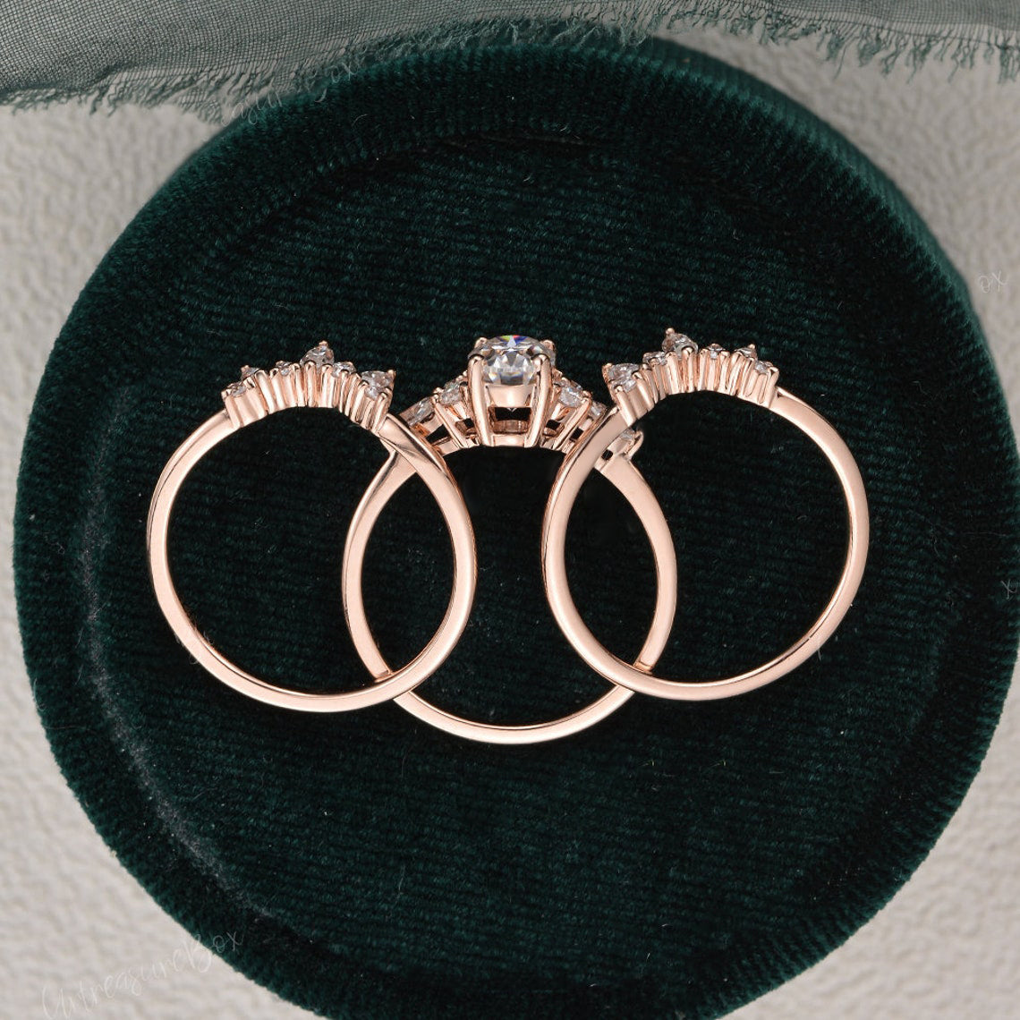 1.0 CT Oval Cut Cluster Moissanite Bridal Ring Set 7 1.0 CT Oval Cut Cluster Moissanite Bridal Ring Set 7