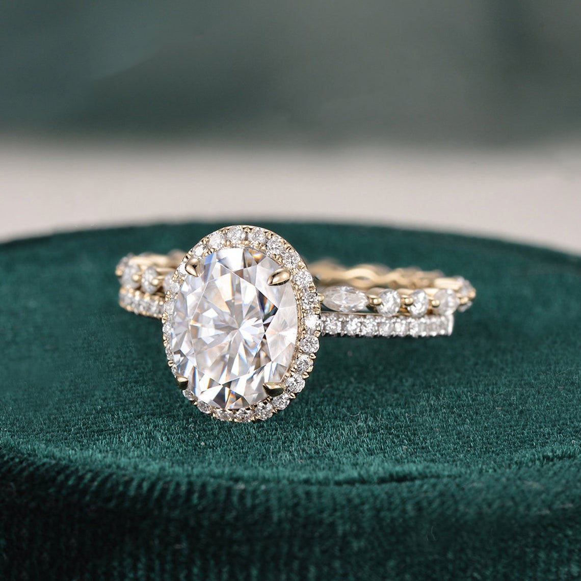 2.0 CT Oval Cut Halo Moissanite Bridal Ring Set 6 2.0 CT Oval Cut Halo Moissanite Bridal Ring Set 6