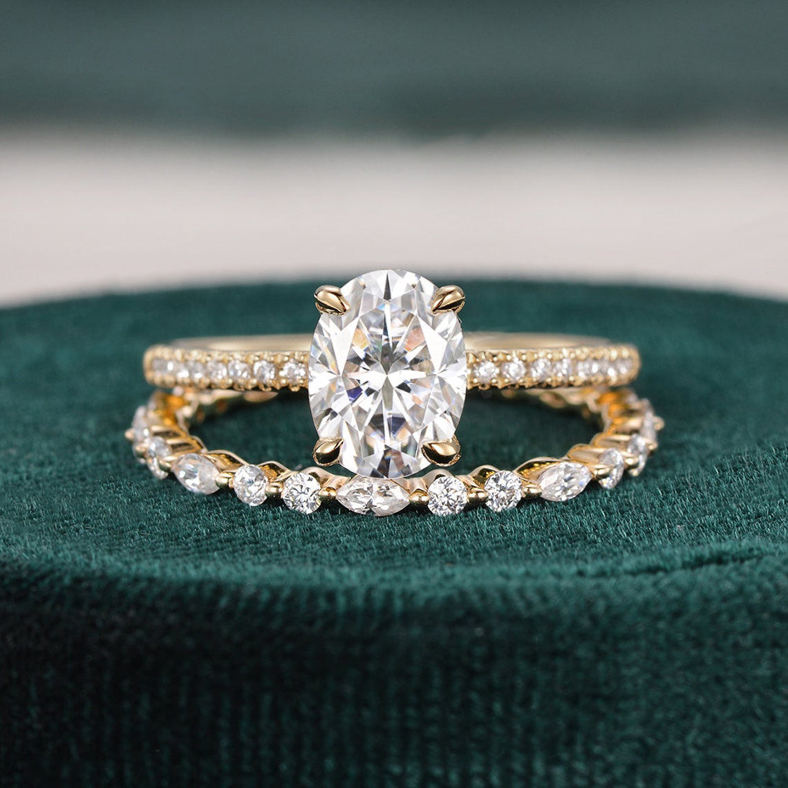 1.50 CT Oval Cut Solitaire Moissanite Bridal Ring Set 1 1.50 CT Oval Cut Solitaire Moissanite Bridal Ring Set 1