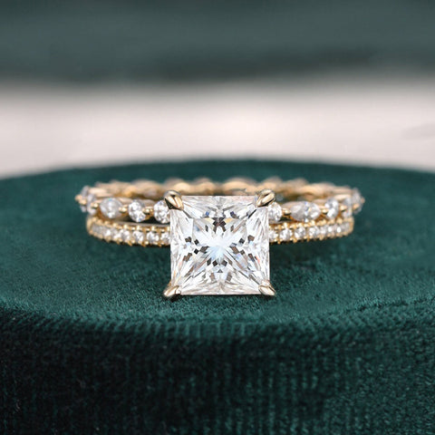 2.0 CT Princess Cut Solitaire Moissanite Bridal Ring Set 3 2.0 CT Princess Cut Solitaire Moissanite Bridal Ring Set 3