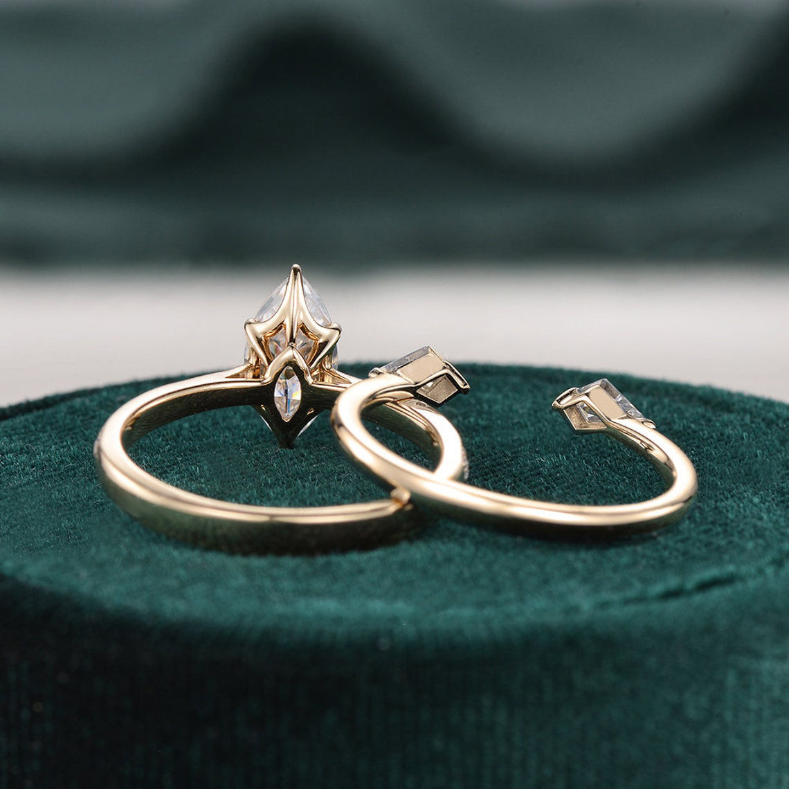 1.0 CT Marquise Cut Pave Moissanite Bridal Ring Set 8 1.0 CT Marquise Cut Pave Moissanite Bridal Ring Set 8