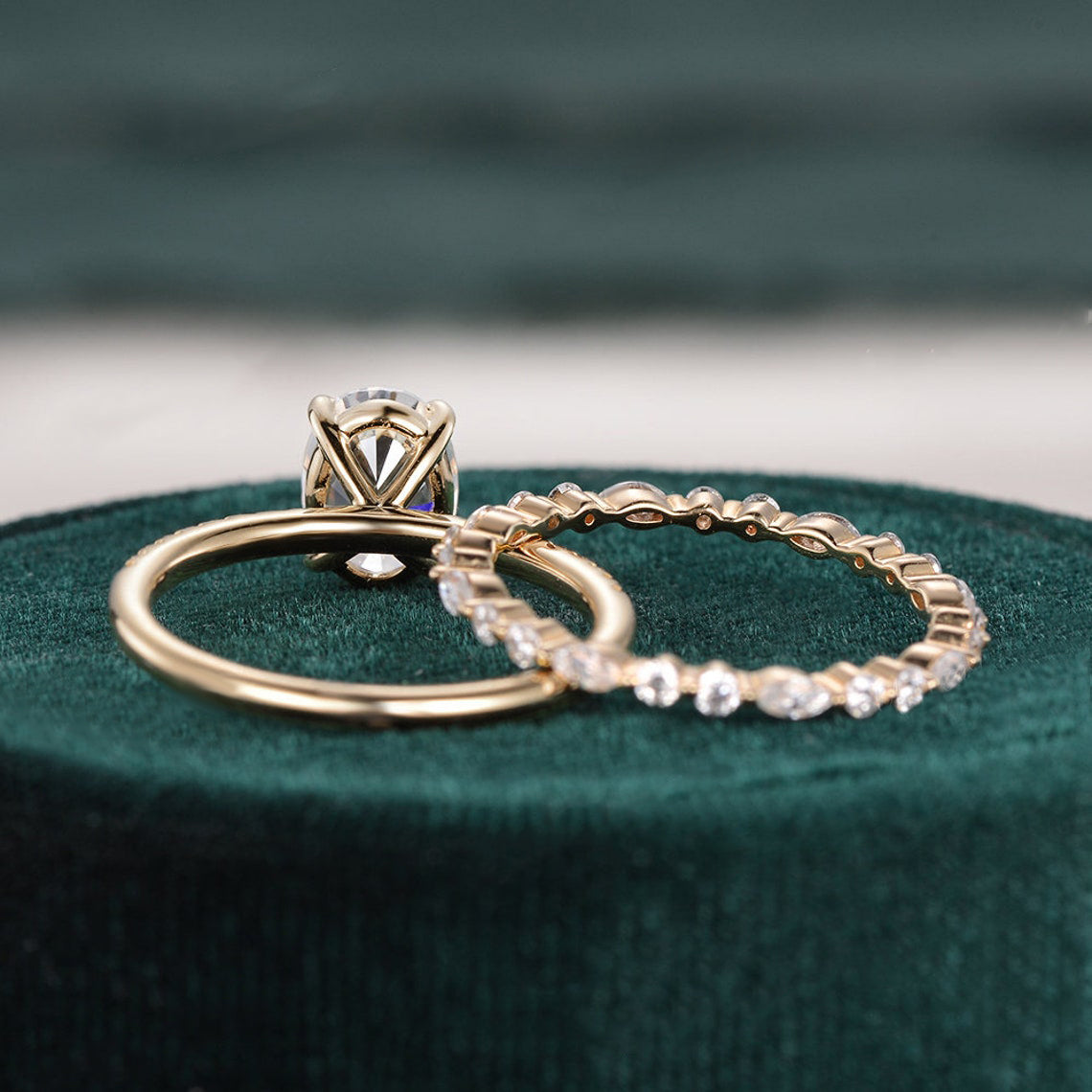 1.50 CT Oval Cut Solitaire Moissanite Bridal Ring Set 5 1.50 CT Oval Cut Solitaire Moissanite Bridal Ring Set 5