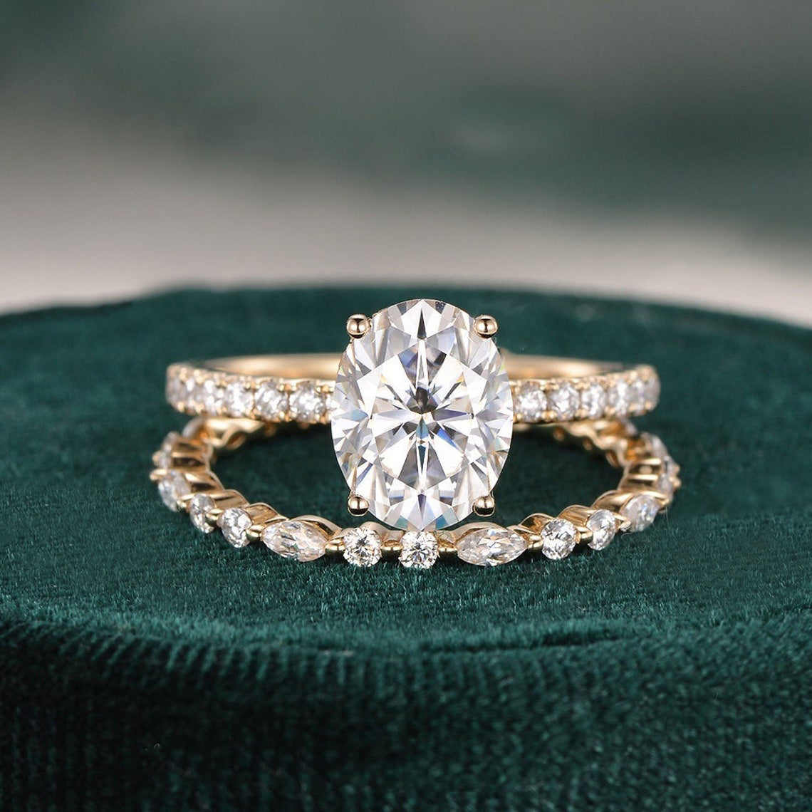 2.0 CT Oval Cut Solitaire Moissanite Bridal Ring Set 1 2.0 CT Oval Cut Solitaire Moissanite Bridal Ring Set 1