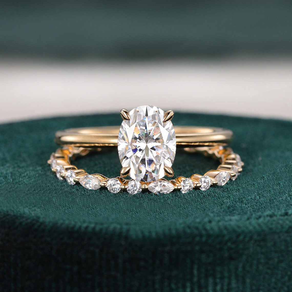 1.50 CT Oval Cut Solitaire Moissanite Bridal Ring Set 1 1.50 CT Oval Cut Solitaire Moissanite Bridal Ring Set 1
