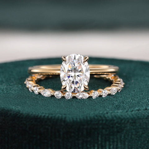 1.50 CT Oval Cut Solitaire Moissanite Bridal Ring Set 1 1.50 CT Oval Cut Solitaire Moissanite Bridal Ring Set 1