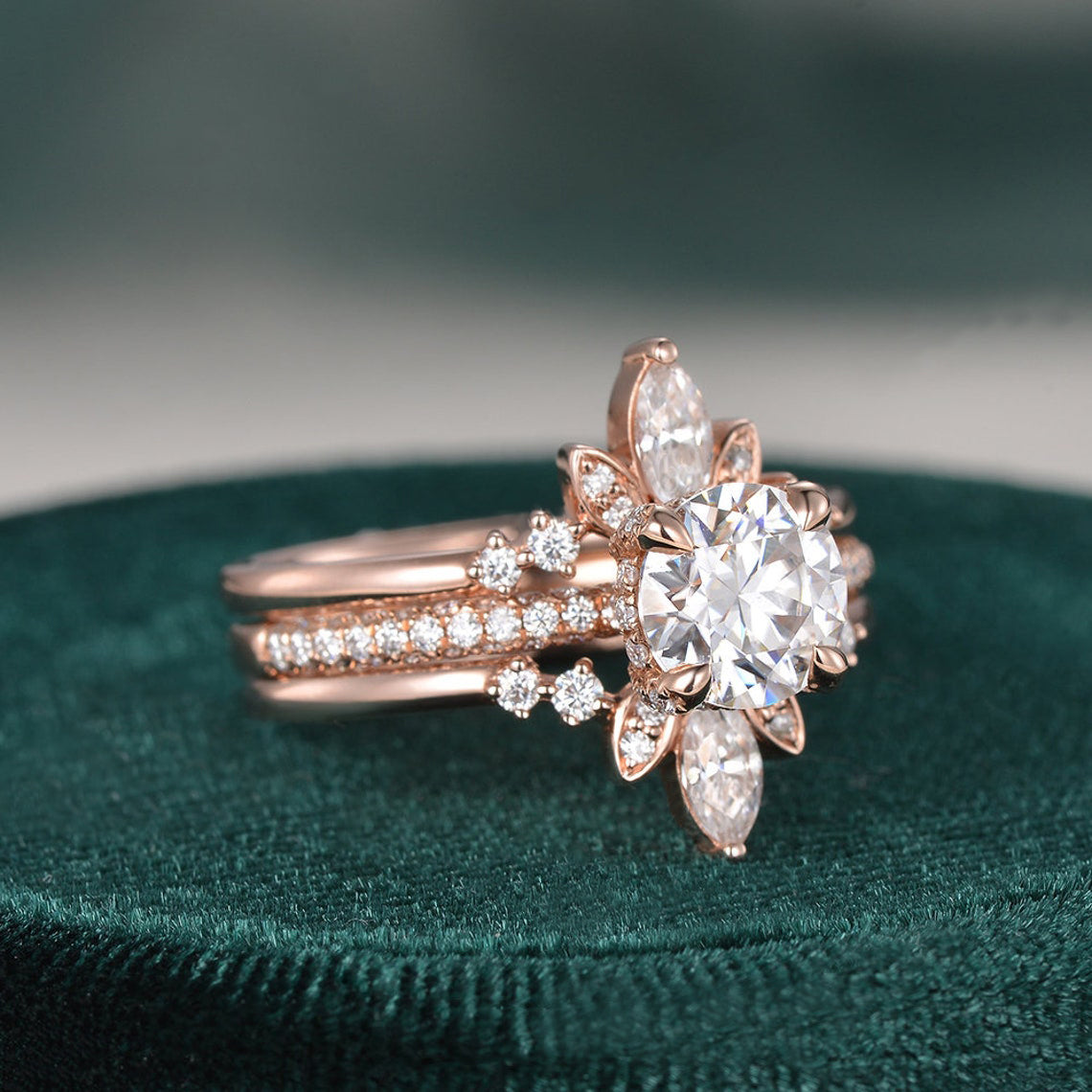 1.0 CT Round Cut Hidden Halo Moissanite Bridal Ring Set 5 1.0 CT Round Cut Hidden Halo Moissanite Bridal Ring Set 5