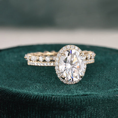 2.0 CT Oval Cut Halo Moissanite Bridal Ring Set 5 2.0 CT Oval Cut Halo Moissanite Bridal Ring Set 5