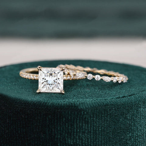 2.0 CT Princess Cut Solitaire Moissanite Bridal Ring Set 4 2.0 CT Princess Cut Solitaire Moissanite Bridal Ring Set 4